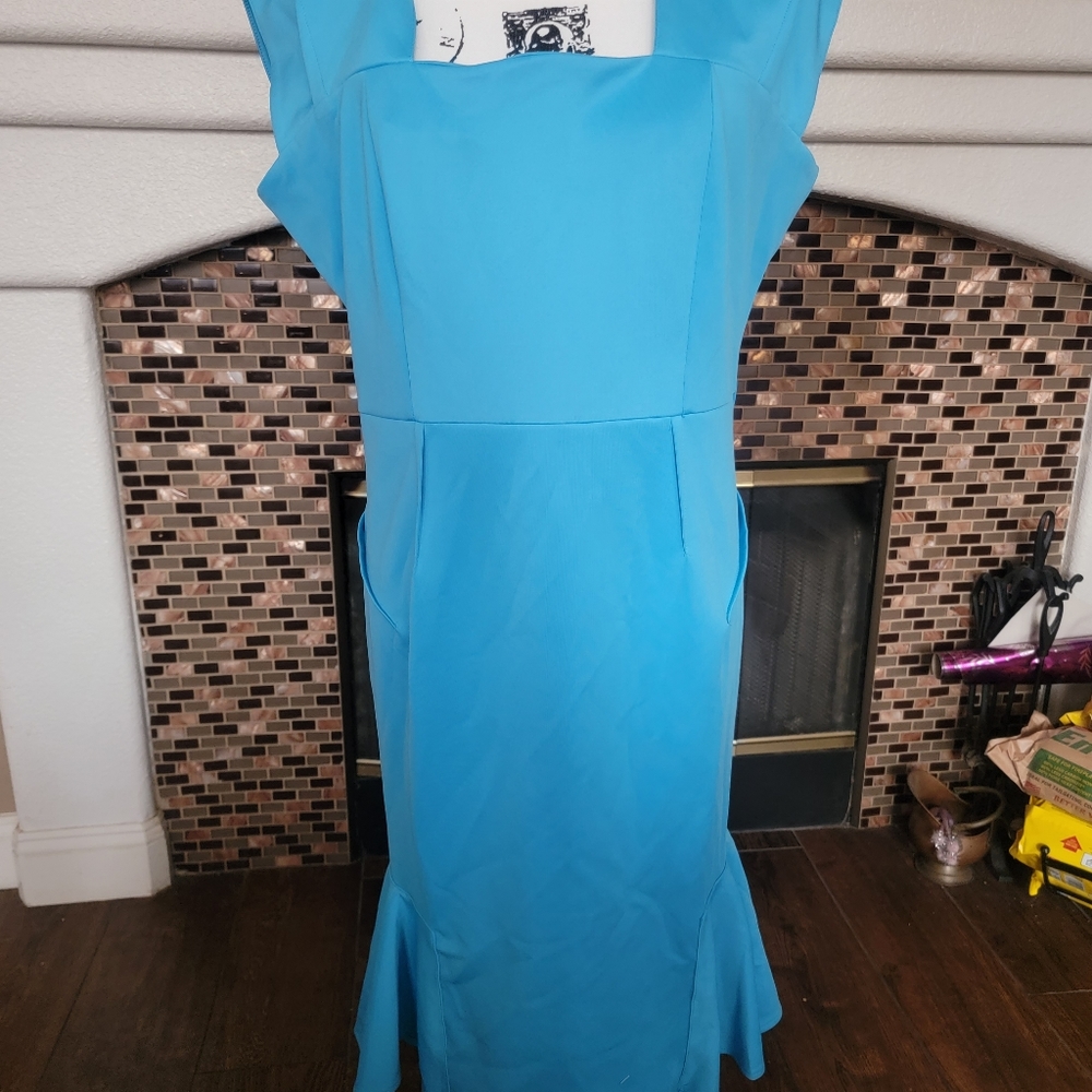 Turquiouse Peplum Style Sleeveless Dress